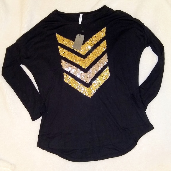 1 LEFT Boutique Black Sequin Chevron Tunic Top - Picture 7 of 7